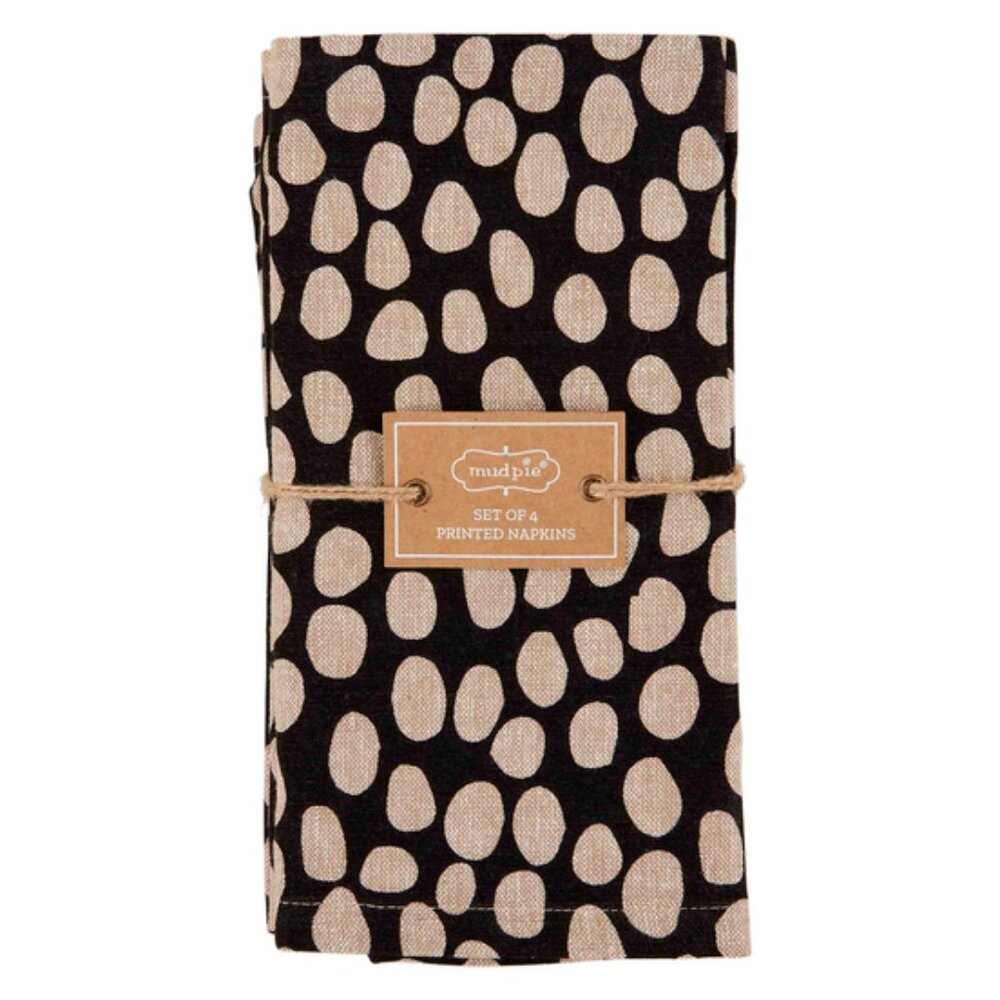 Mud Pie Black with Tan Dots Napkin Set (Four)/NWT